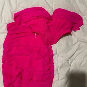 Pink Two Piece Corset Top and Ruched Skirt Set